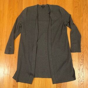 Talbots Dark Charcoal Ribbed Open-Front Long Cardigan